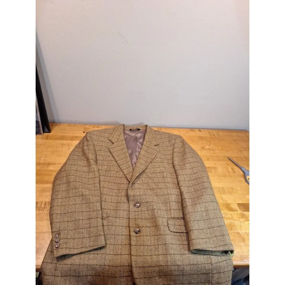 Custom Made Wool Tweed Blazer Bates‎ & Thigpen 2 Button 44R